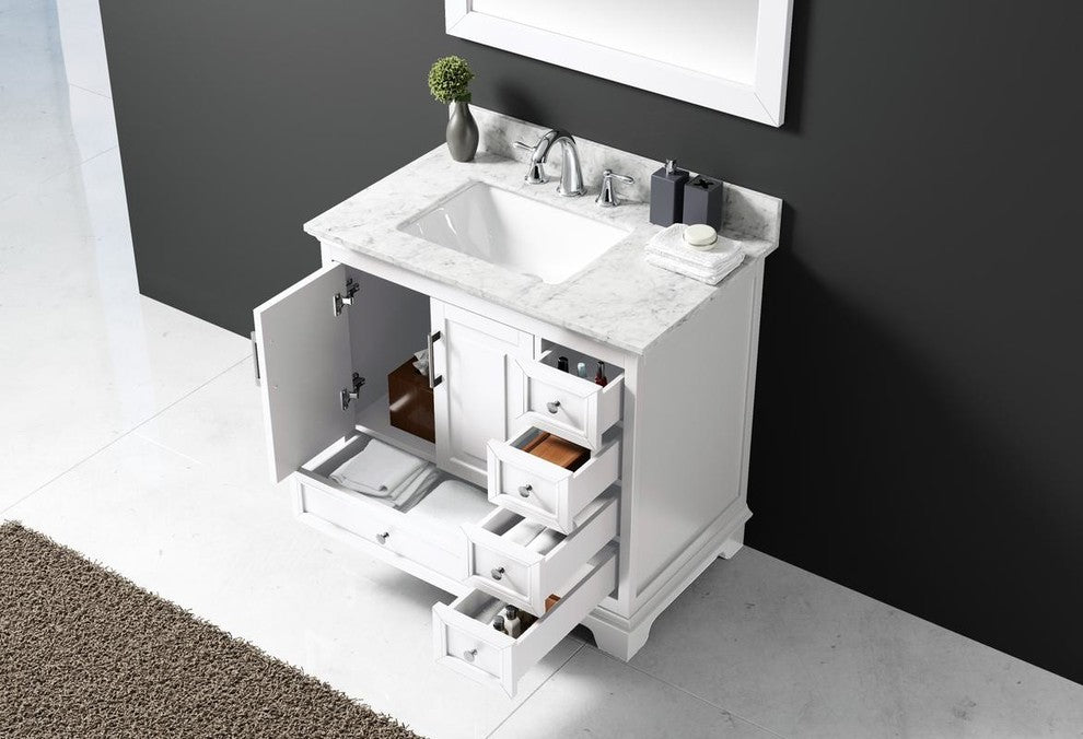36" Single Sink Bathroom Vanity With Carrara Marble Top