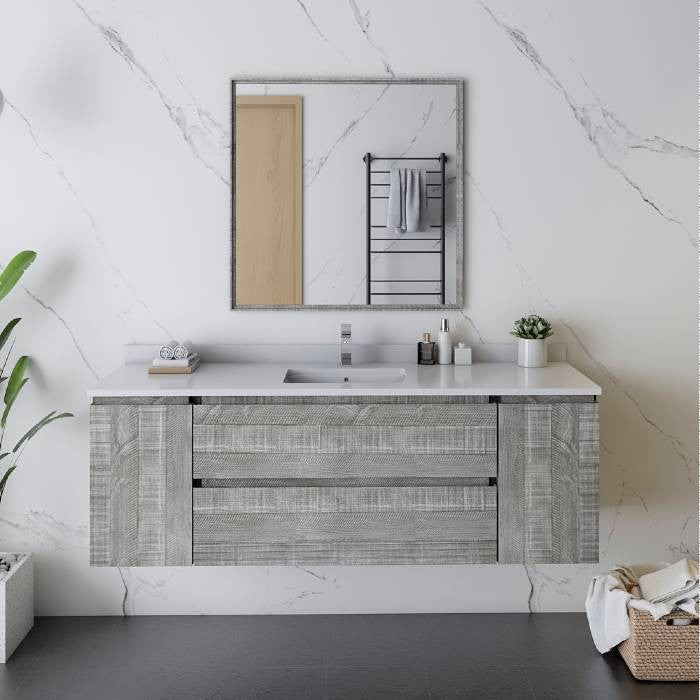 Fresca Formosa 60" Ash Wall Hung Single Sink Modern Bathroom Vanity Set, Faucet