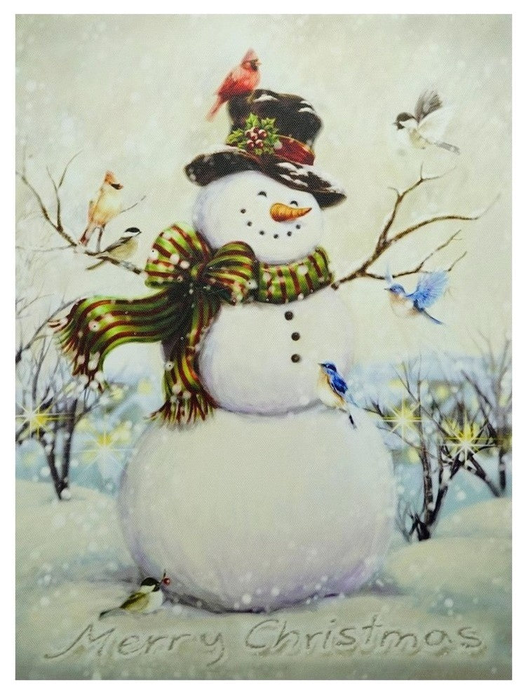 "LED Vintage Inspired Snowman and Bird Christmas" Wall Art