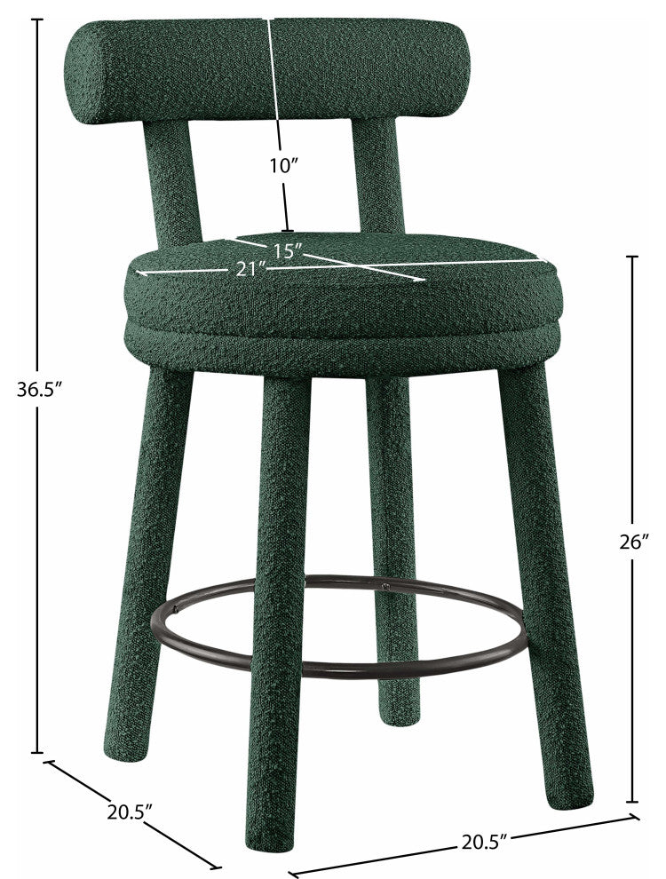 Parlor Black Boucle Fabric Stool, Set of 2, Green