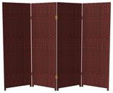 4' Tall Woven Fiber Room Divider, Red/Black, 4 Panel