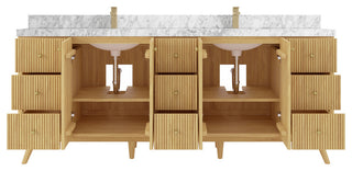 Pasadena 84 Double Sink Bath Vanity in Light Natural Teak 2" Carrara Marble