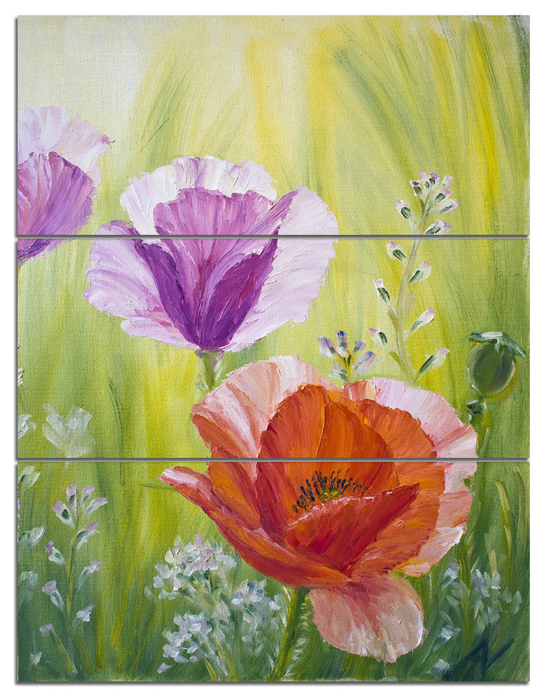 "Poppies in the Morning" Glossy Metal Wall Art, 3 Panels, 28"x36"