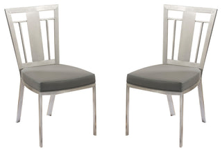 Cleo Contemporary Dining Chair In Gray and Stainless Steel - Set of 2