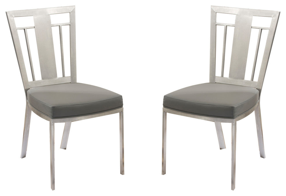 Cleo Contemporary Dining Chair In Gray and Stainless Steel - Set of 2