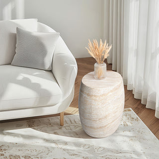 Oval Travertine Stone Finish Italian Design MgO Side Accent Table
