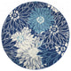 8' Blue And Ivory Round Floral Dhurrie Area Rug