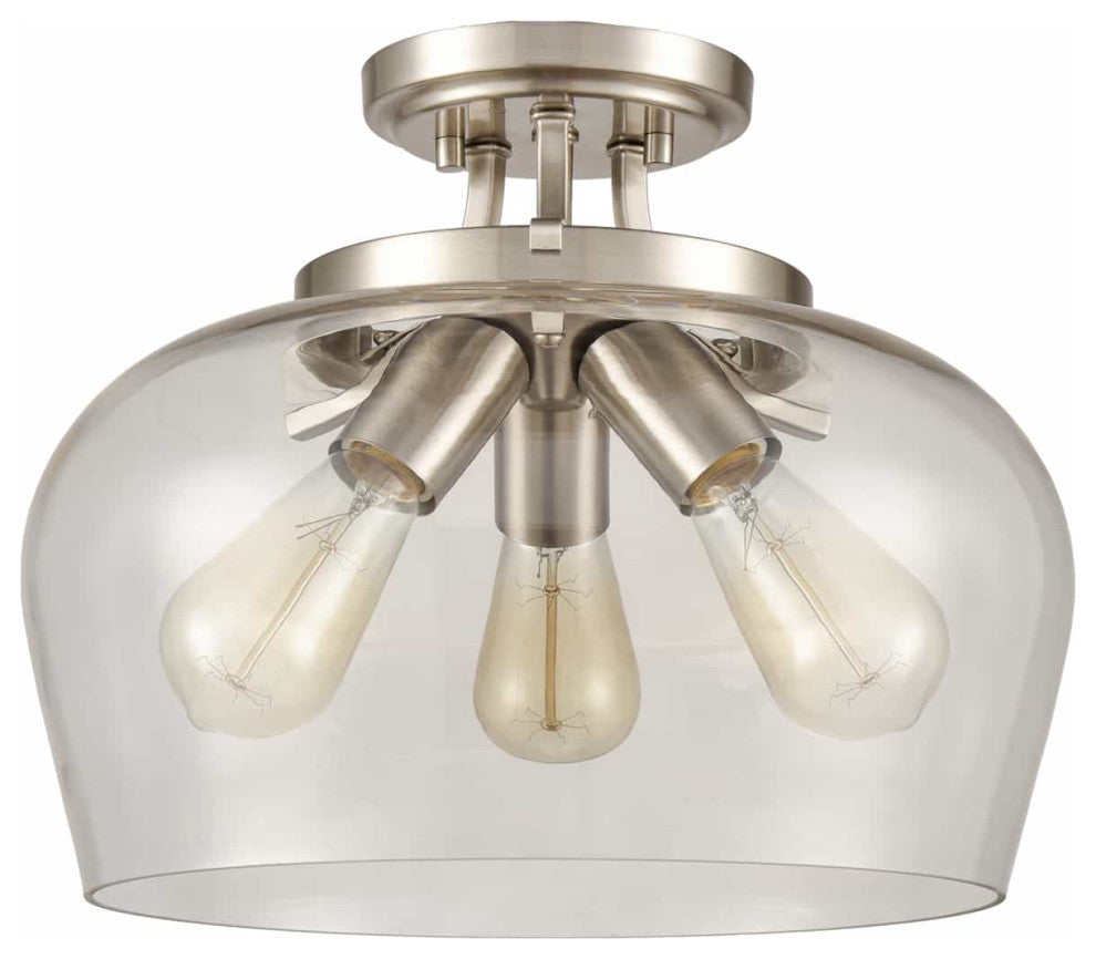 3-Light Glass Ceiling Lights, Brushed Nickel