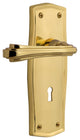 Prairie Plate With Keyhole Fleur Lever, Polished Brass, Privacy, Non-Handed
