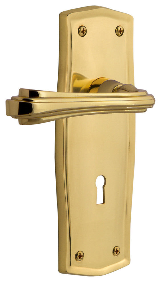 Prairie Plate With Keyhole Fleur Lever, Polished Brass, Privacy, Non-Handed