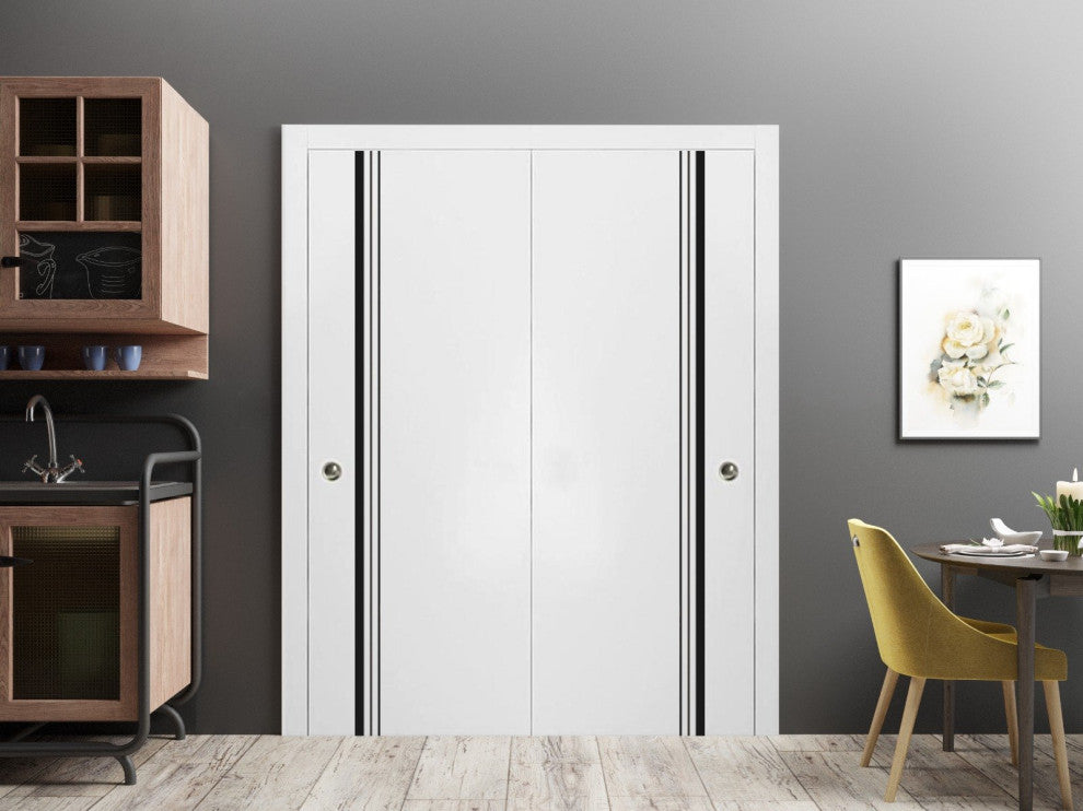 Bypass Doors 64 x 80 | Planum 0011 White Silk with  | Sturdy Rails