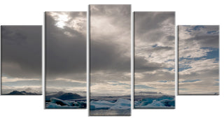 Ice of Jokulsarlon Lagoon, Landscape Canvas Art Print, 60"x32", 5 Panels