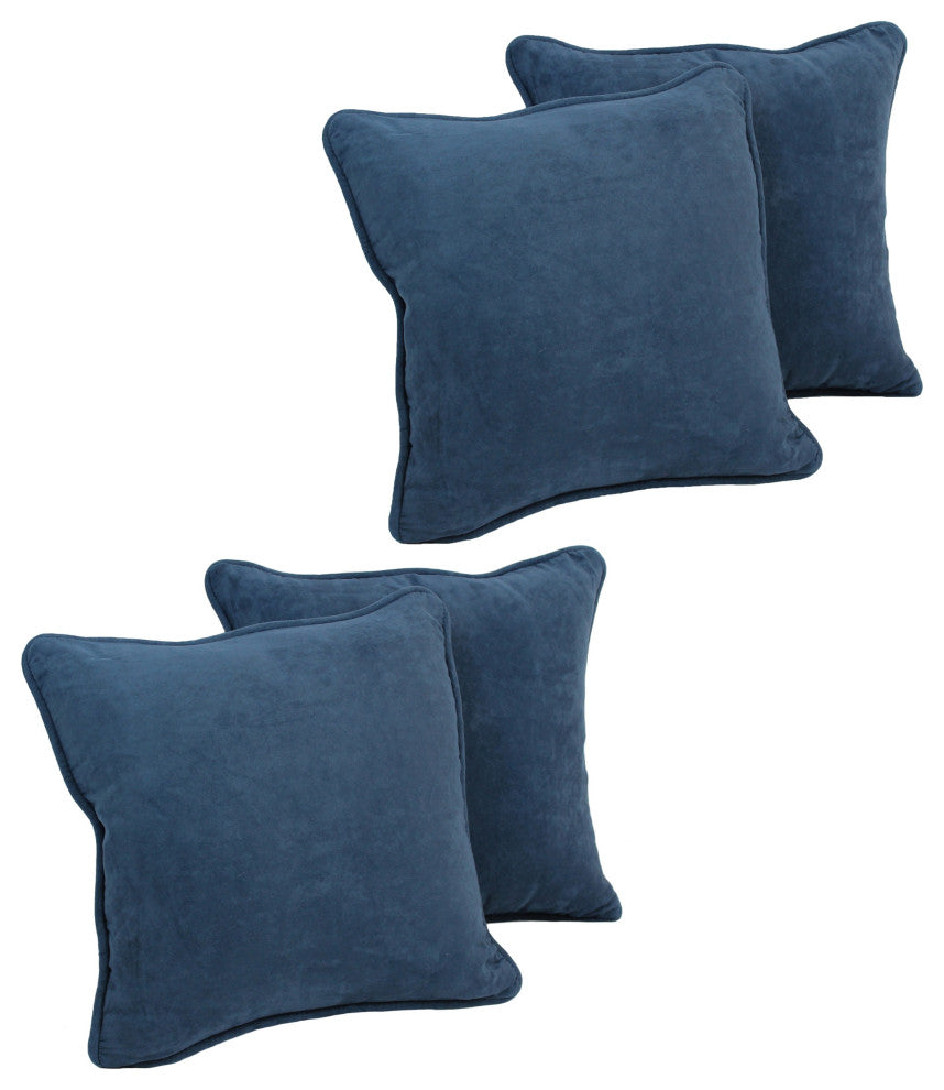 18" Double-Corded Solid Microsuede Square Throw Pillows, Set of 4, Indigo