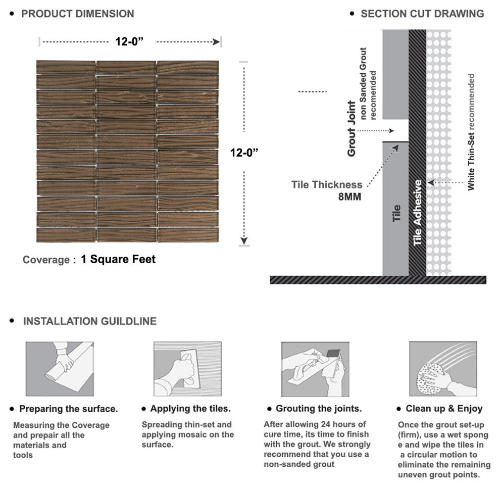 Modket Brown Wave Metallic Stack Mosaic Tile Kitchen Backsplash TDH41MO