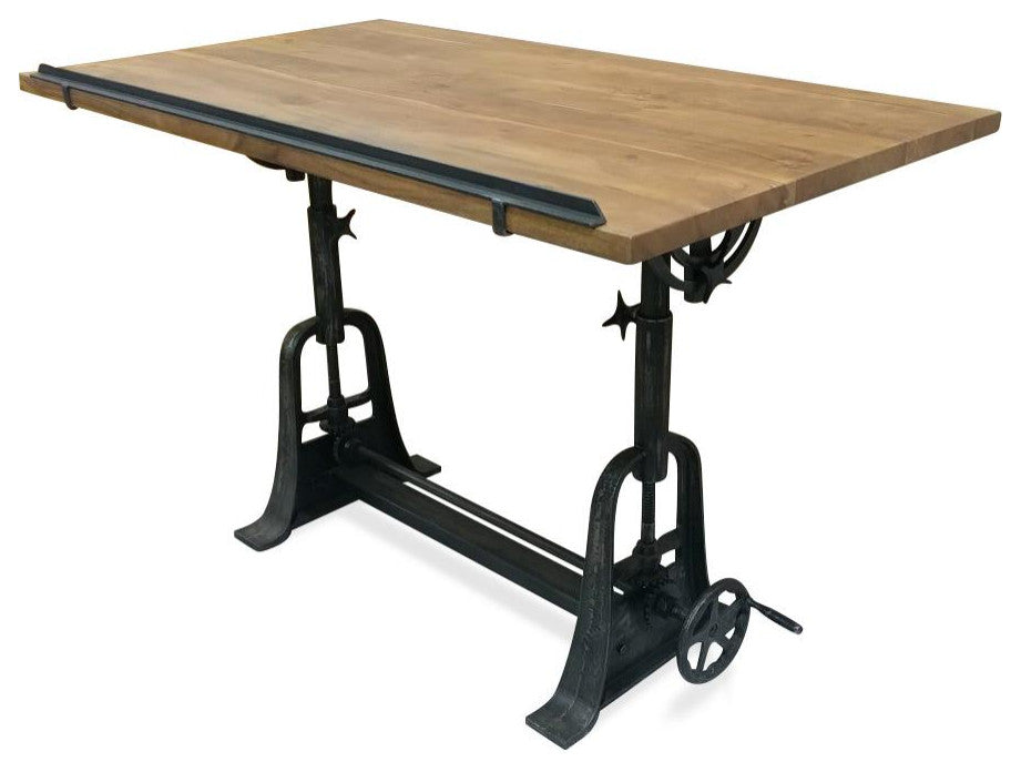 Industrial Architect's Drafting Desk - Adjustable Cast Iron Base - Tilt Top