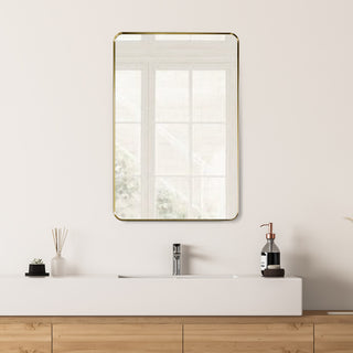 Nettuno Rectangle Bathroom/Vanity Aluminum Framed Wall Mirror, Brushed Gold, 24"