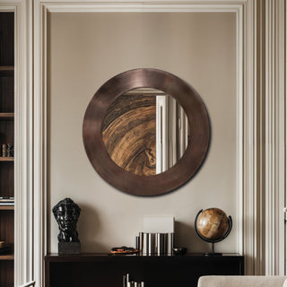 Sphere Iron Frame Mirror, Brown, 30" W x 2" D x 30" H