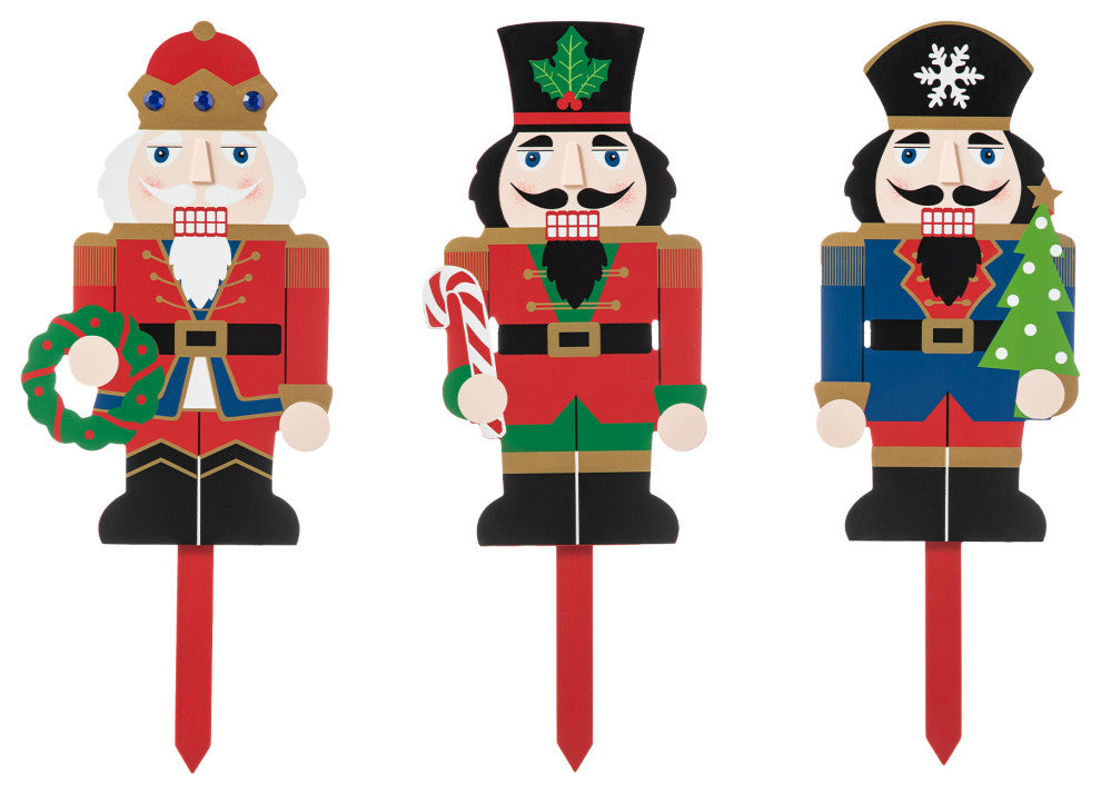 Wooden Nutcracker Yard Stake, 3-Piece Set