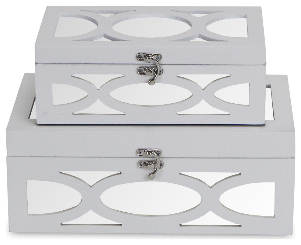 Mirrored Bubbly Champagne Boxes, Set of 2, Champagne, White