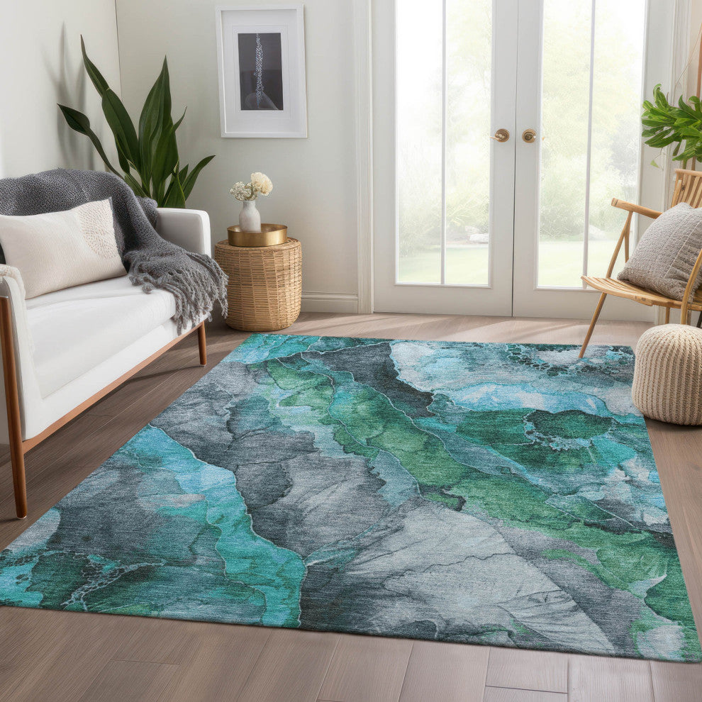 Machine Washable Indoor/Outdoor Chantille ACN1864 Teal 2'6" x 3'10" Rug