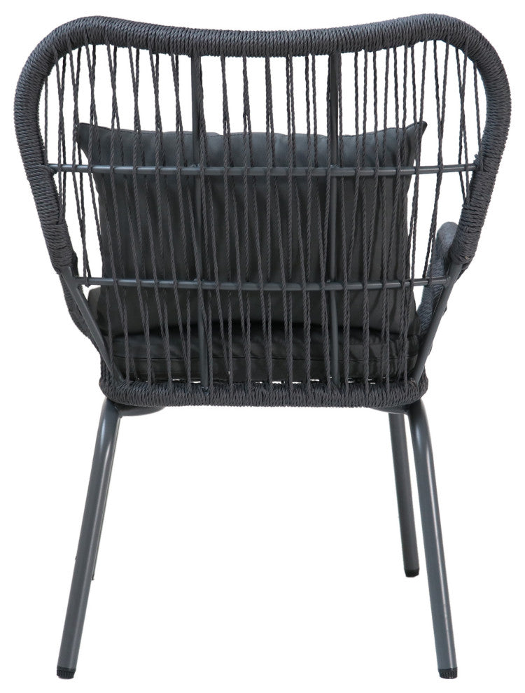 GDF Studio Kimberley Outdoor Steel and Rope Club Chairs With Cushioned, Set of 2, Gray