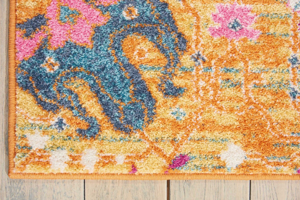 7 x 10 Sun Gold and Navy Distressed Area Rug