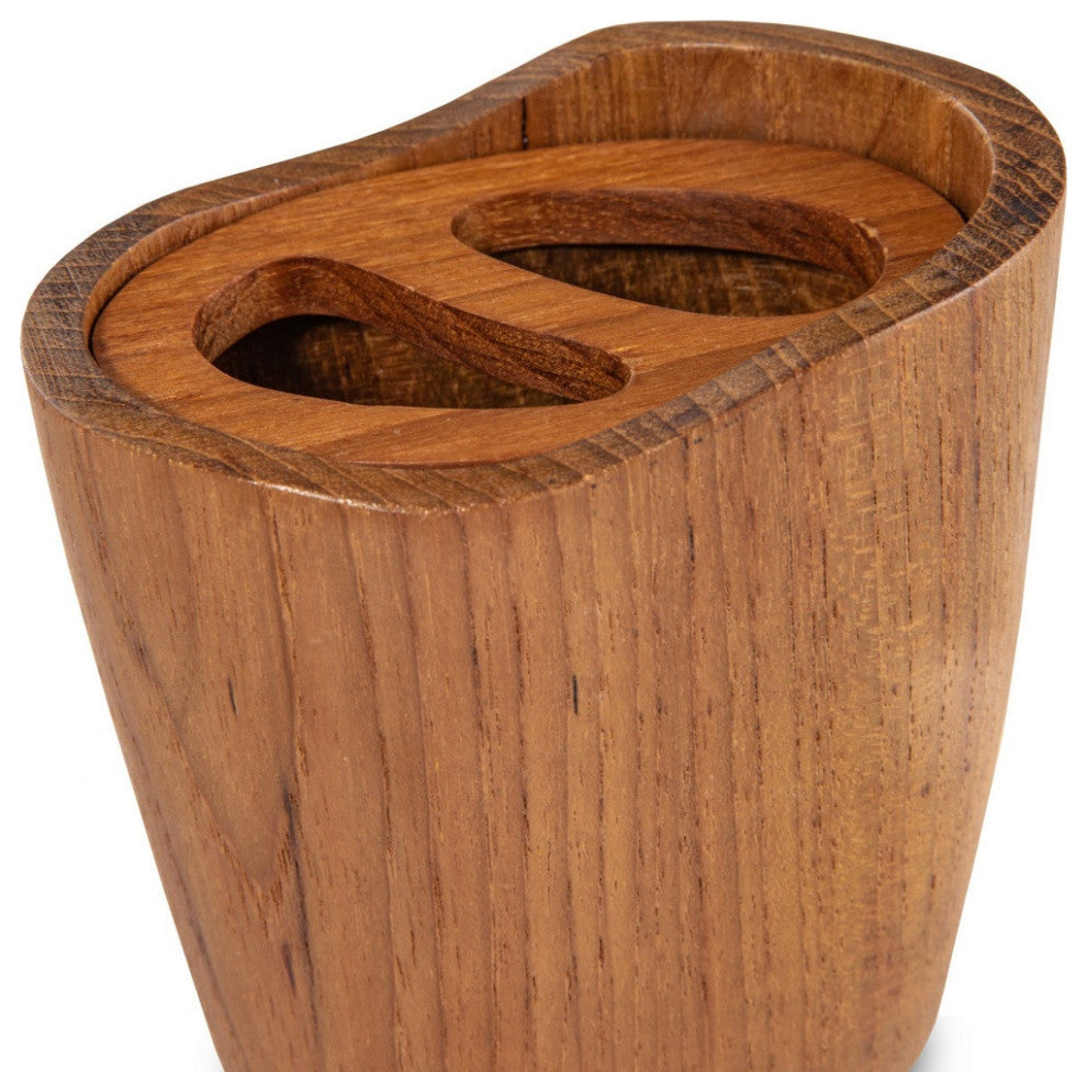 Natural Brown Solid Teak Oval Toothbrush Holder