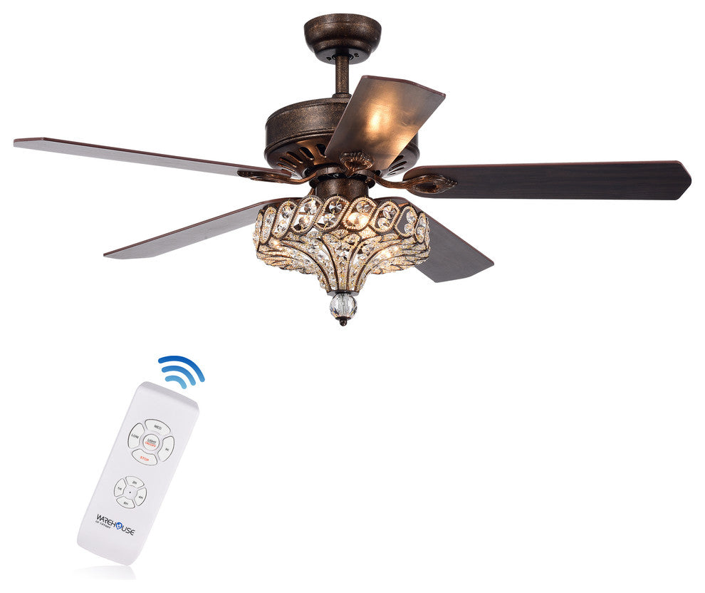 Pilette 52-Inch Ceiling Fan with Crystal Shade (Remote Controlled)