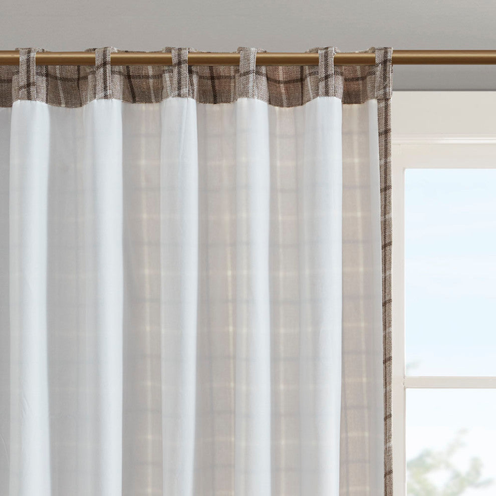 Madison Park Anaheim Plaid Window Panel with Fleece Lining, Beige, Brown, 50x95", Rod Pocket Window Panel