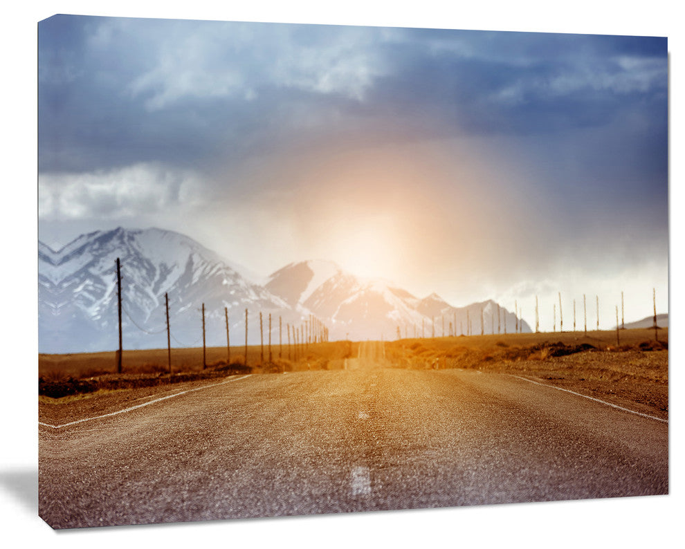 Straight Road under Blue Sky, Large Landscape Canvas Art, 20"x12"