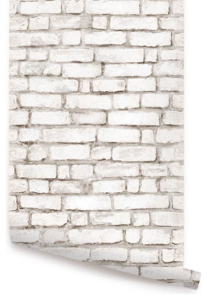 Brick Peel and Stick Vinyl Wallpaper, White, 24"w X 60"h