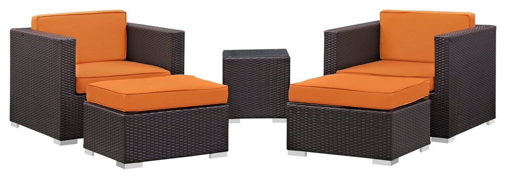 Modway Convene 5 Piece Outdoor Patio Sectional Set, Espresso Orange