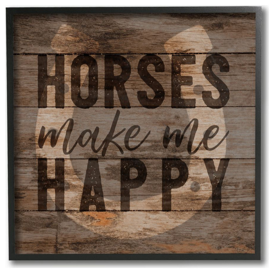 Horses Make Me Happy Horseshoe Wood Texture Farm Animal Design, 12"x12"