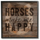 Horses Make Me Happy Horseshoe Wood Texture Farm Animal Design, 12"x12"