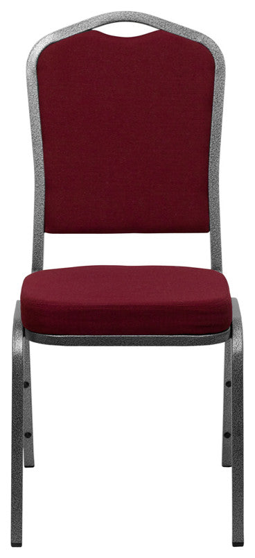 Crown Back Stacking Banquet Chair in Burgundy Fabric - Silver Vein Frame