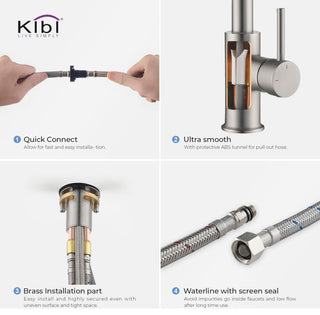 Luxe Single Handle Pull Down Kitchen & Bar Faucet, Brush Nickel W/ Soap Dispenser