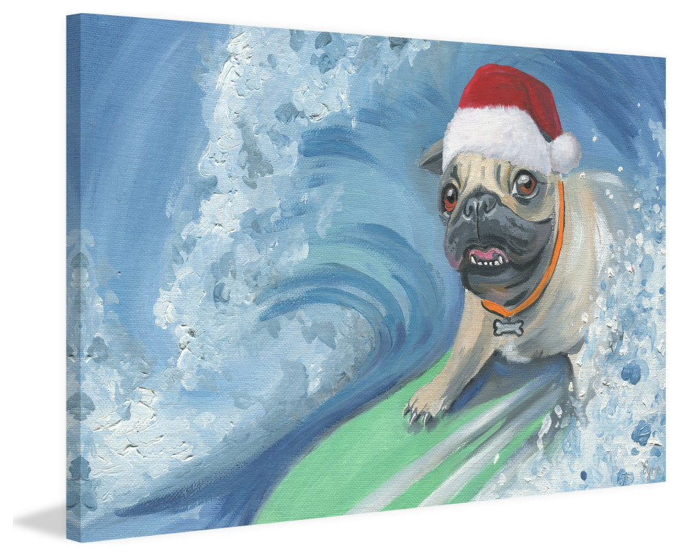 "Santa Catching the Wave" Painting Print on Wrapped Canvas, 36x24