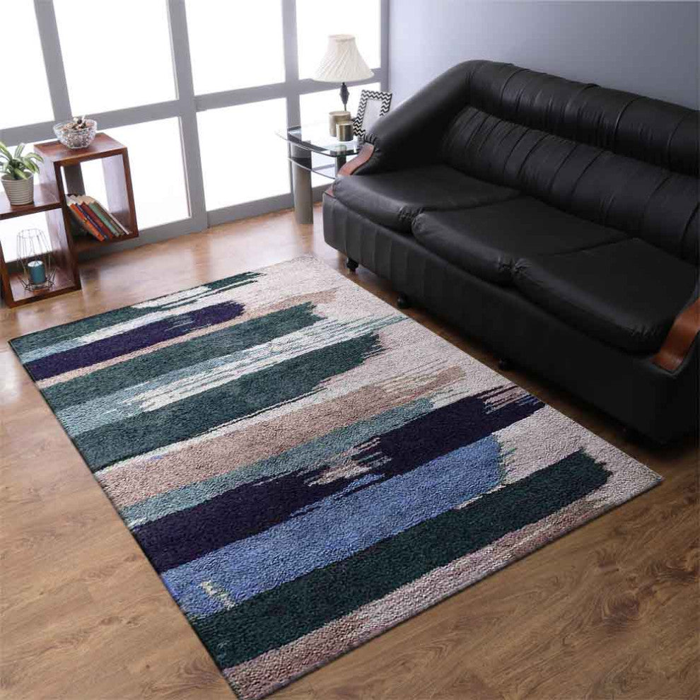 Hand Knotted Silk Area Rug Abstract Multicolor