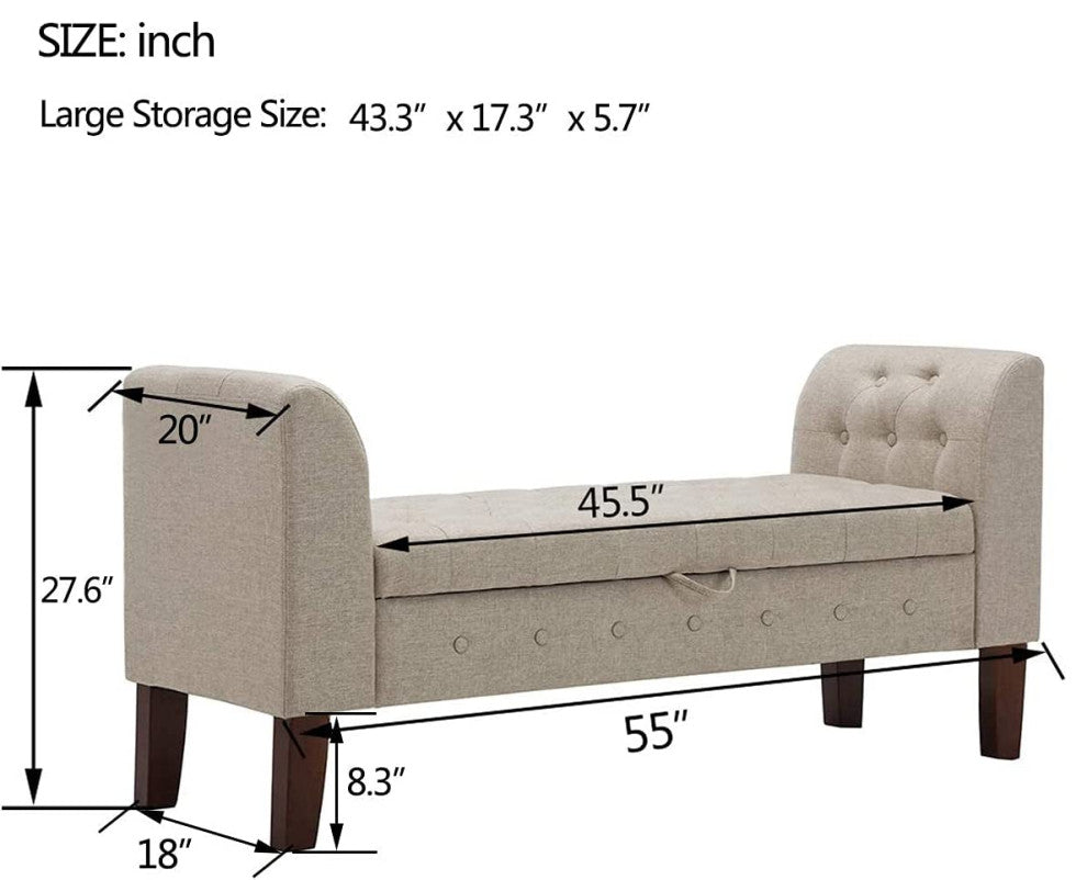 Upholstered Tufted Storage Ottoman Bench, Oatmeal