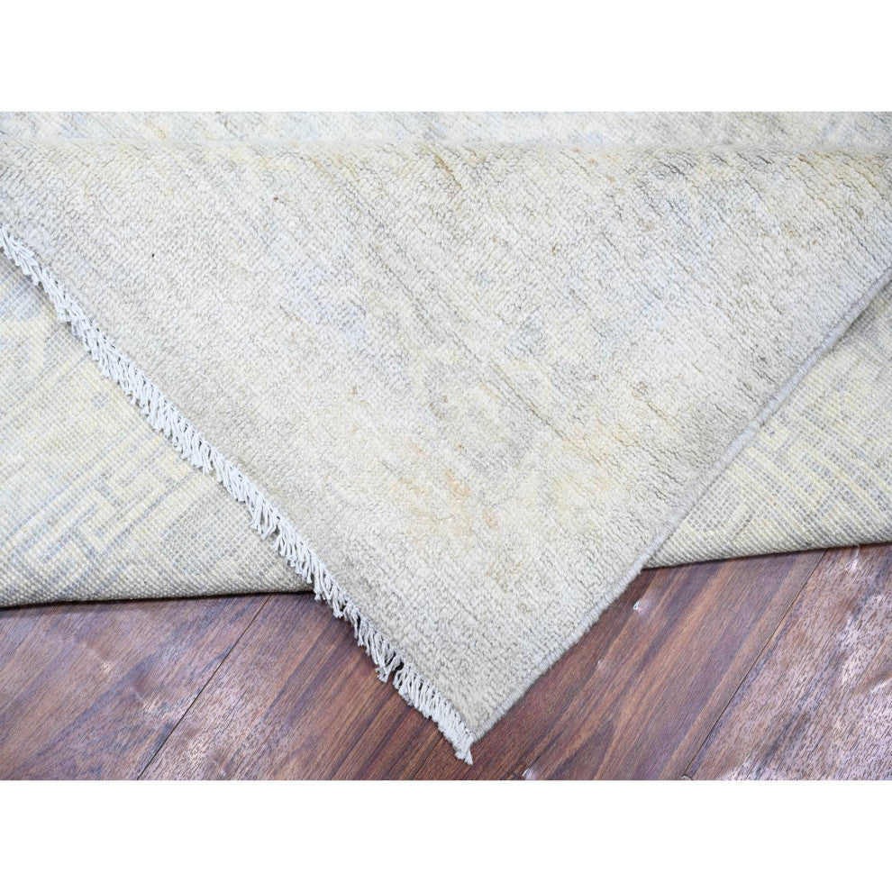 Marian Blue, Stone Washed Peshawar Wool Hand Knotted Oriental Rug, 12'x14'3"