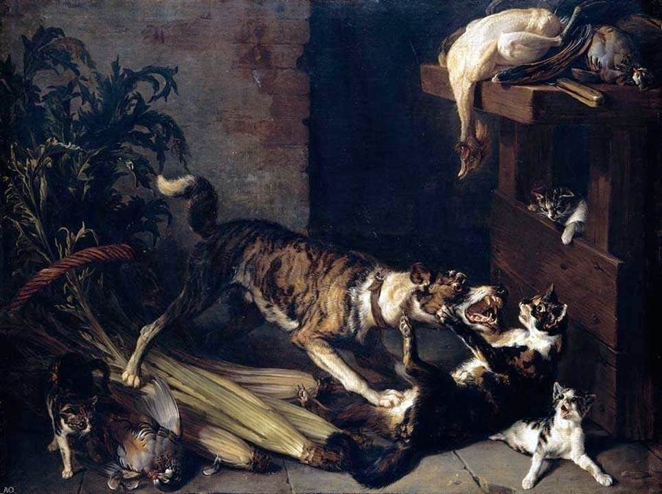 Alexandre-Francois Desportes Dog and a Cat Fighting Wrapped Canvas