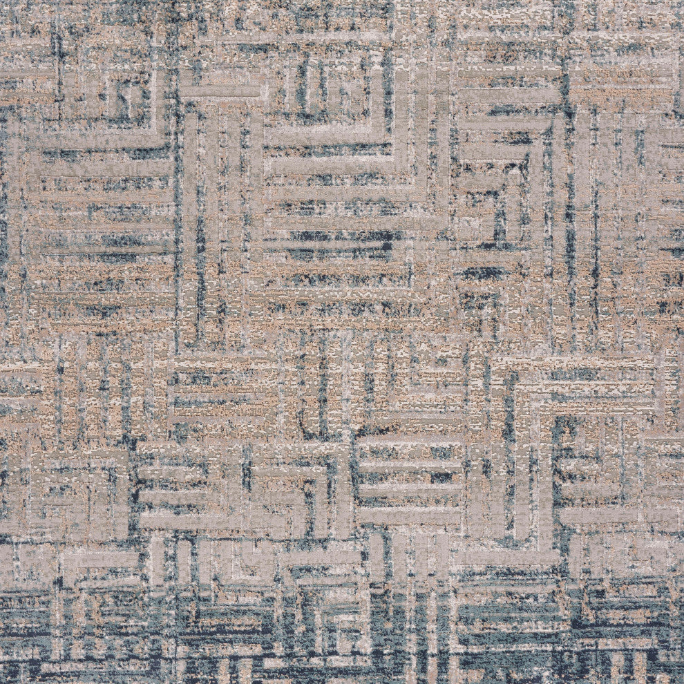 Distressed Geometric Wave Contemporary Area Rug, 5'3" X 7'6"