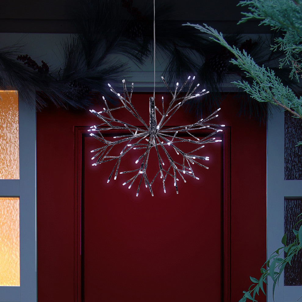 16"H Indoor Holiday 3D Snowflake Hanging Ornament with LED Lights, White