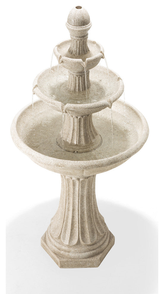 Sand Beige Terrazzo Resin 3-Tier Outdoor Fountain