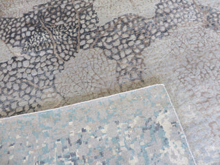 Hand Knotted Blue Gray Modern Abstract Oriental Rug With Silk