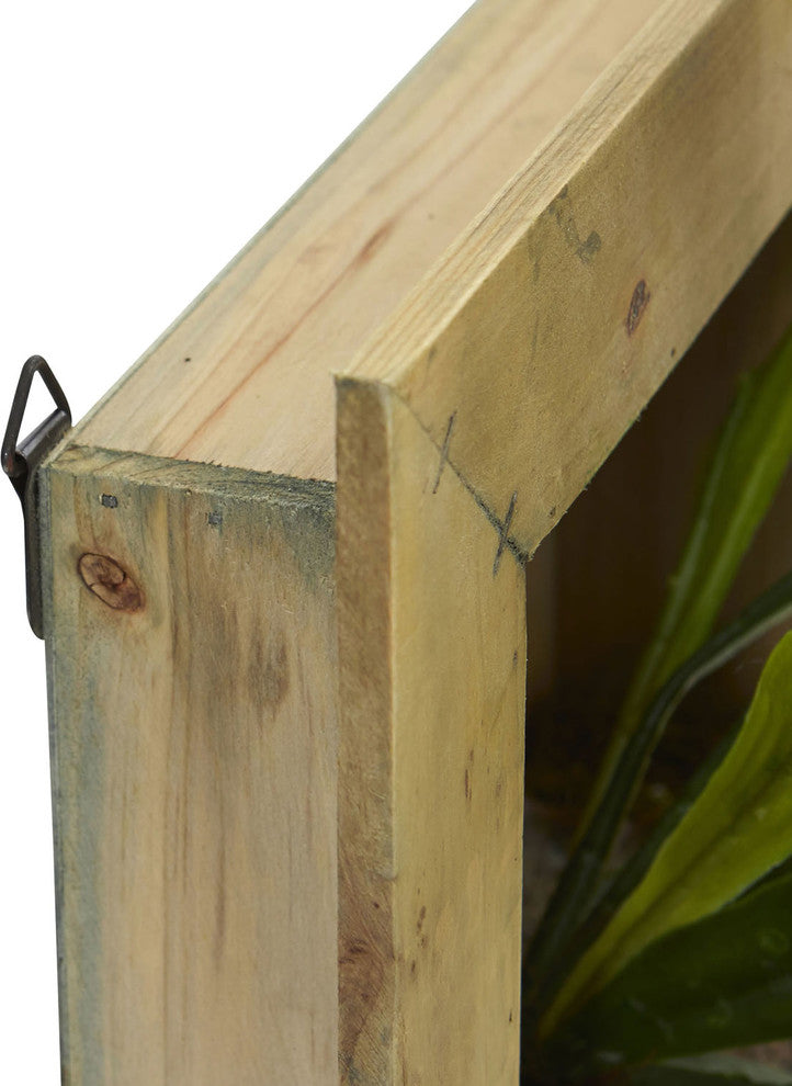 13" Staghorn Artificial Plant, Wood Hanging Frame