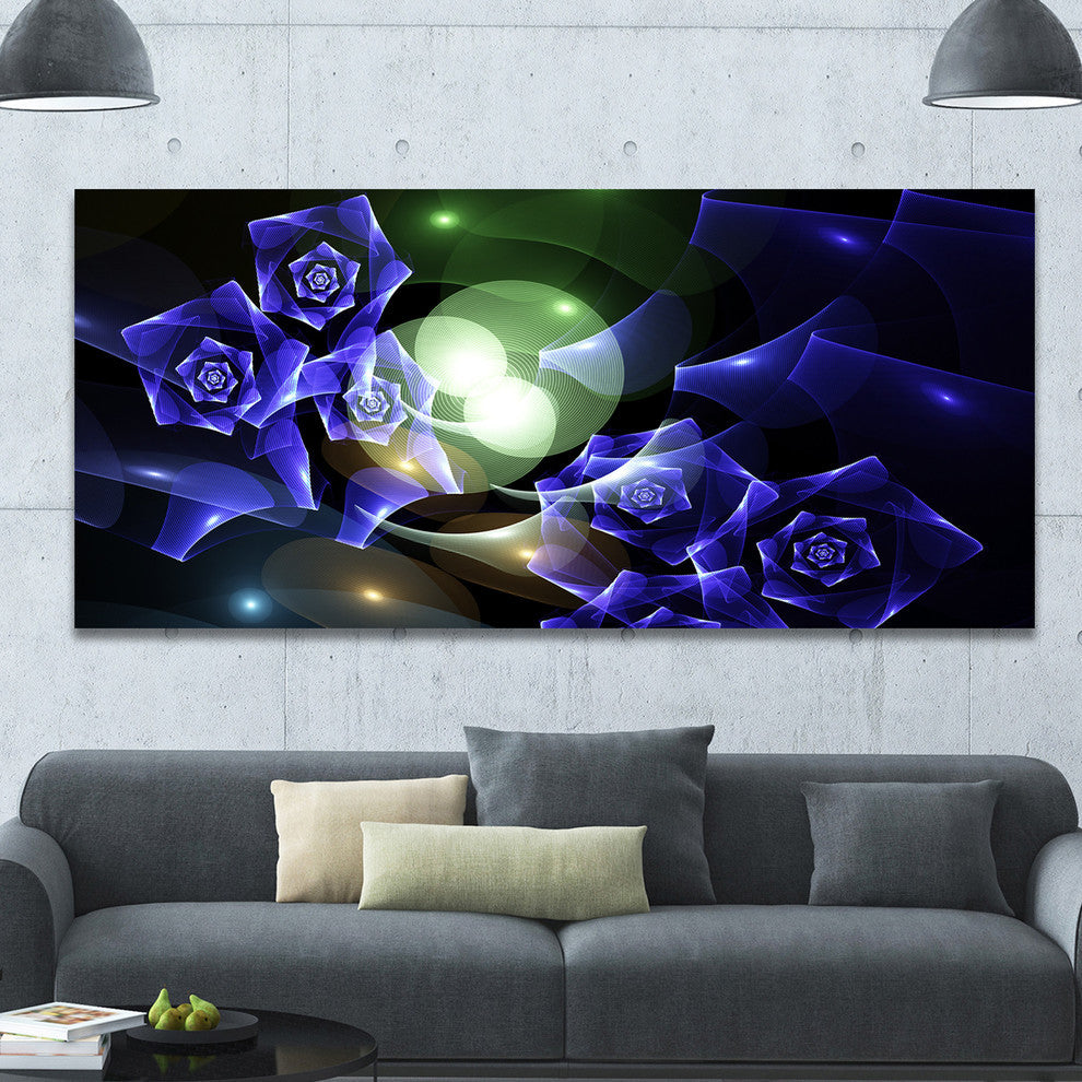 Blue Bouquet of Beautiful Roses, Oversized Abstract Canvas Art Print, 60x28