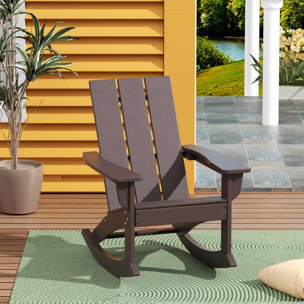 WestinTrends Modern Adirondack Outdoor Patio Rocking Chair, Porch Rocker, Dark Brown