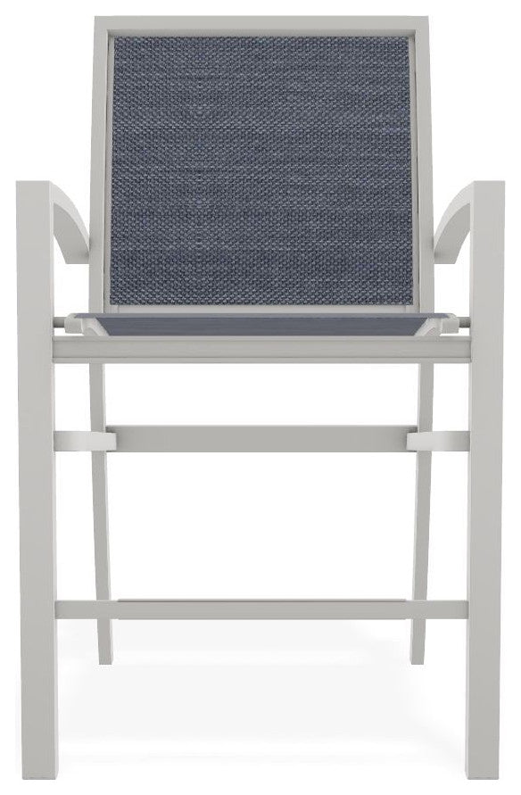 Kendall Sling Balcony Height Stackable Outdoor Stool, Augustine Denim/Snow