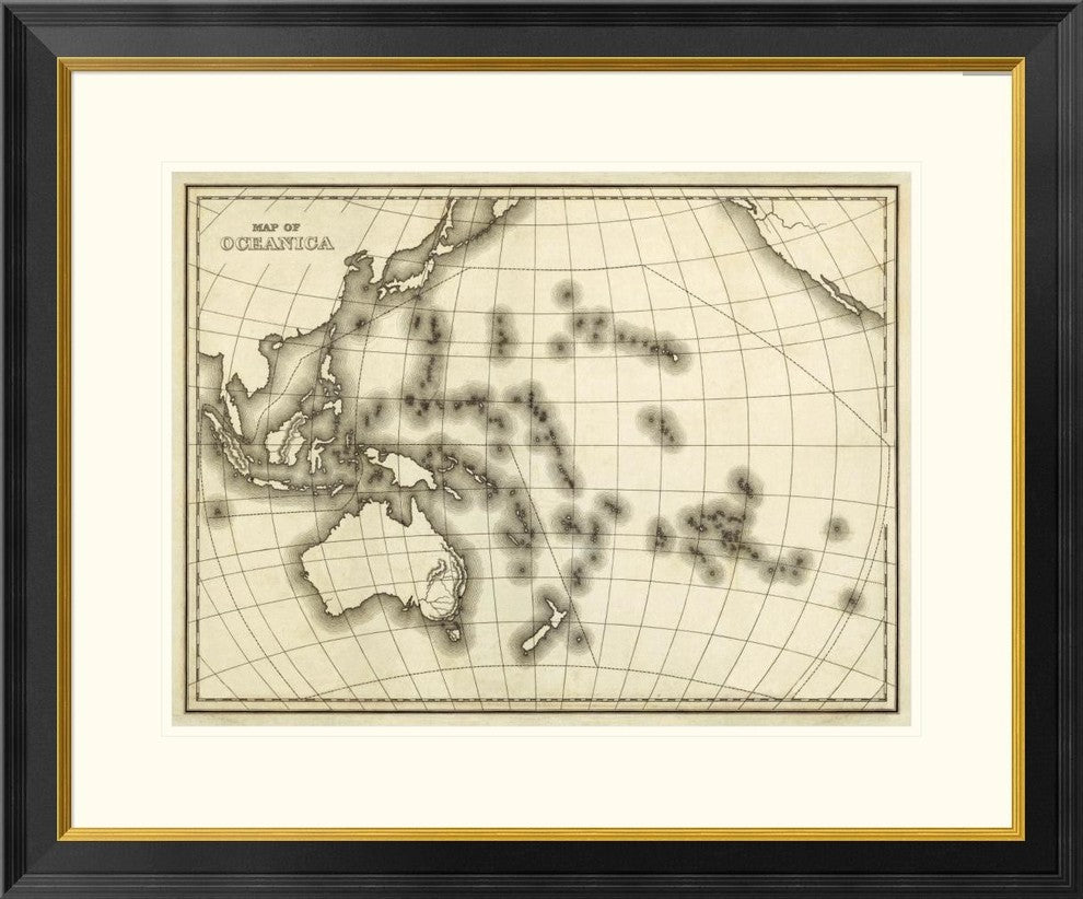 "Map of Oceanica, 1839" Framed Digital Print by Samuel Augustus Mitchell, 32x26"